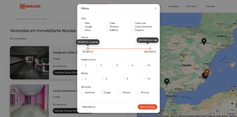 Filtros de búsqueda para encontrar la mejor vivienda